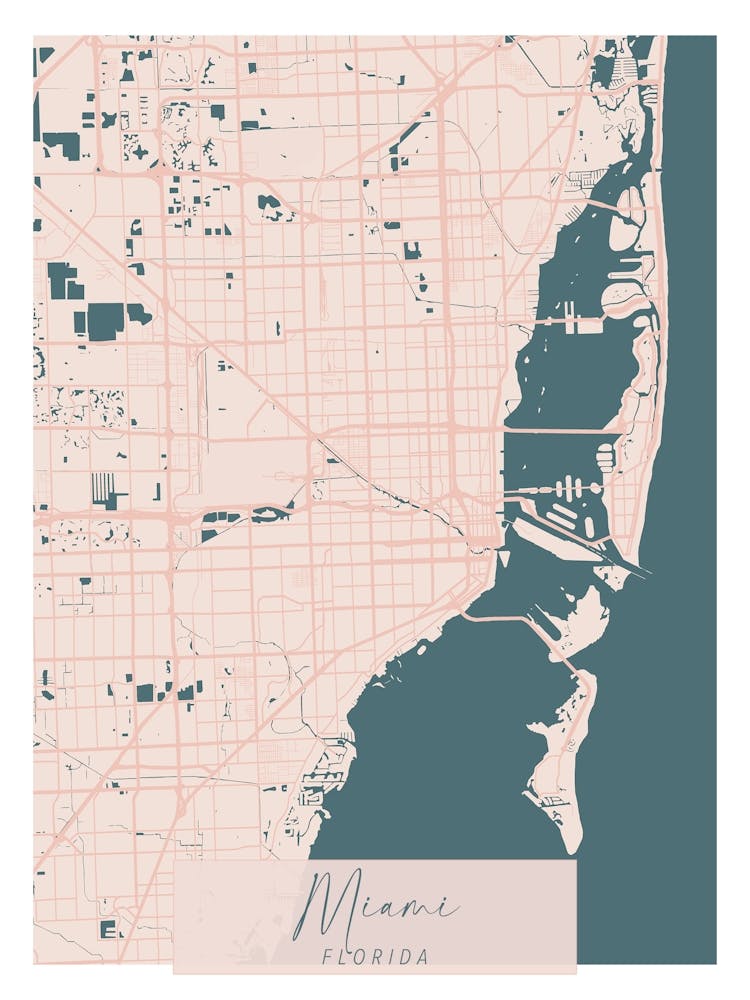 Miami Florida Pink and Blue Cute Script Street Map 1
