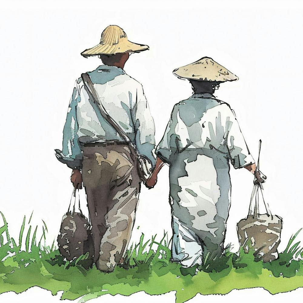 Old Couple Holding Baskets