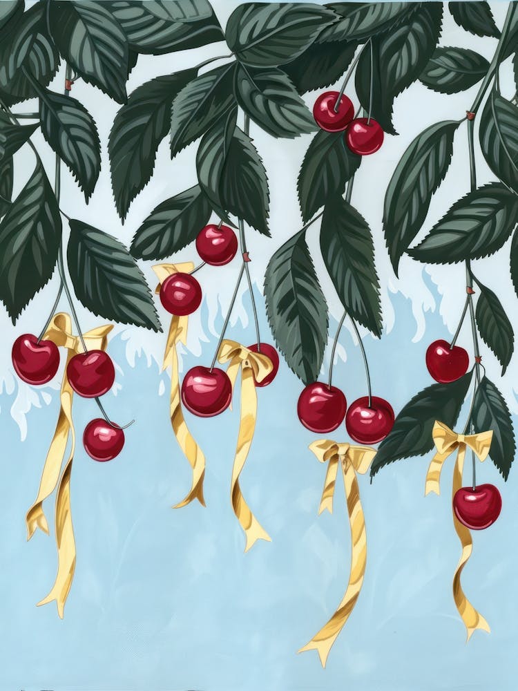 Botanical Bows And Cherries 3 Pattern