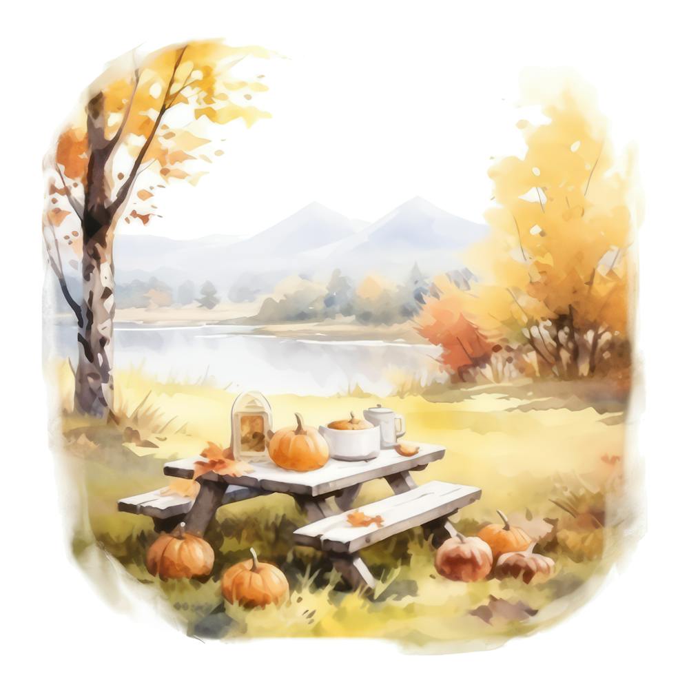 Watercolor Autumn Picnic Table 5