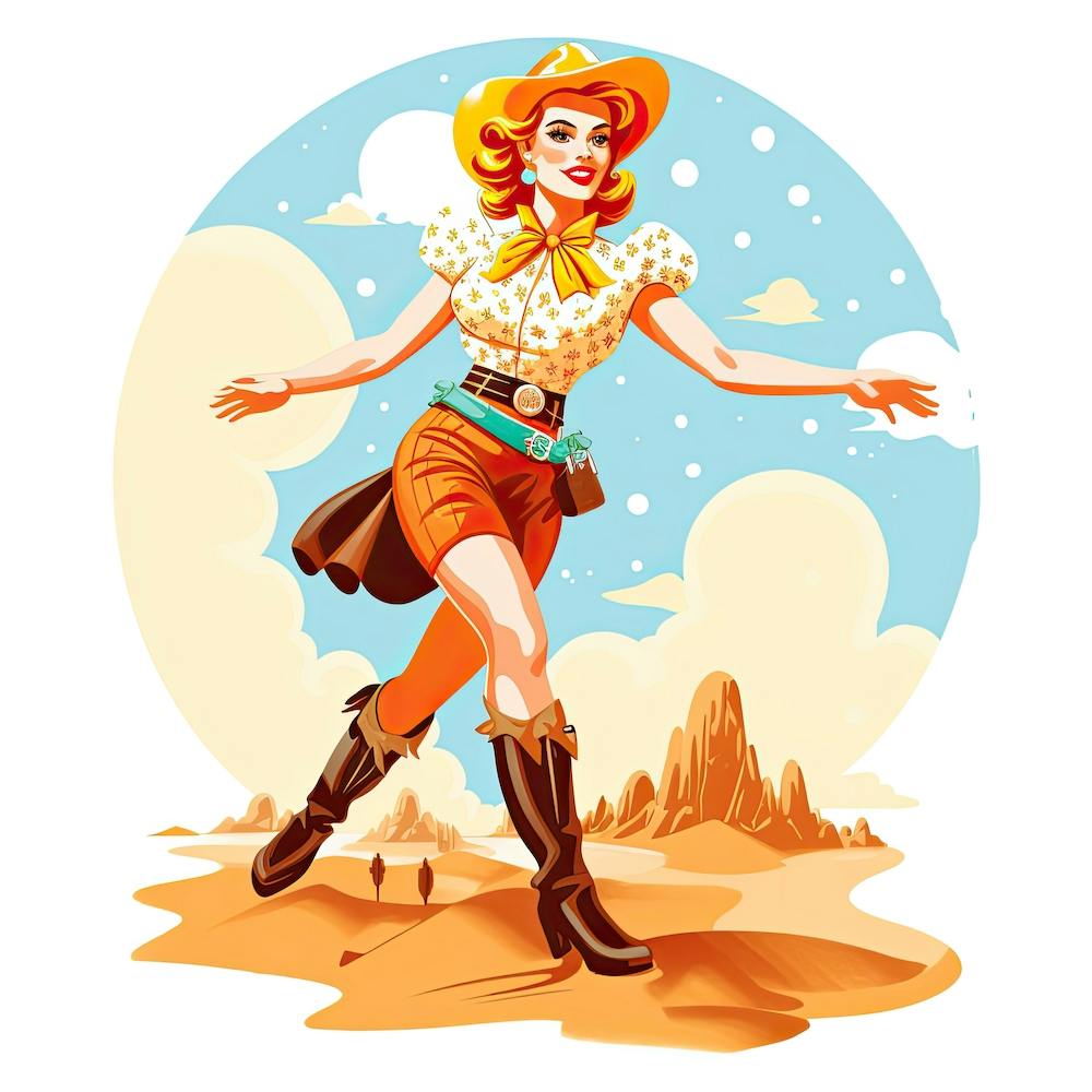 Retro Cowgirl Running