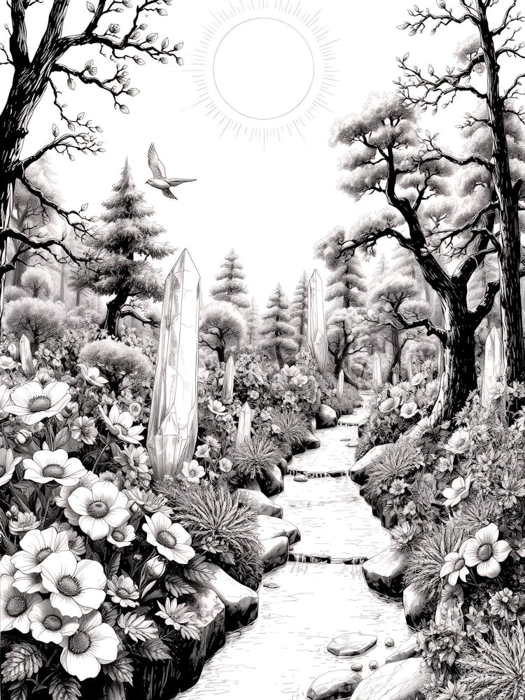 Black And White Drawing Of A Stream