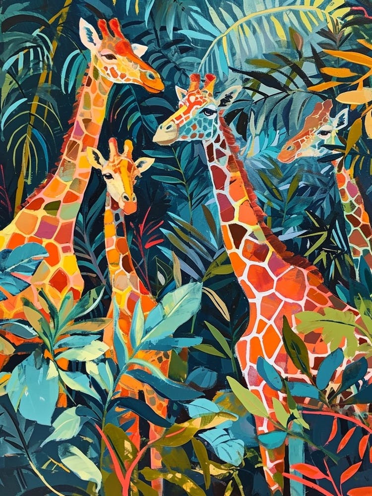 Giraffes In The Leaves Abstract Painting 2