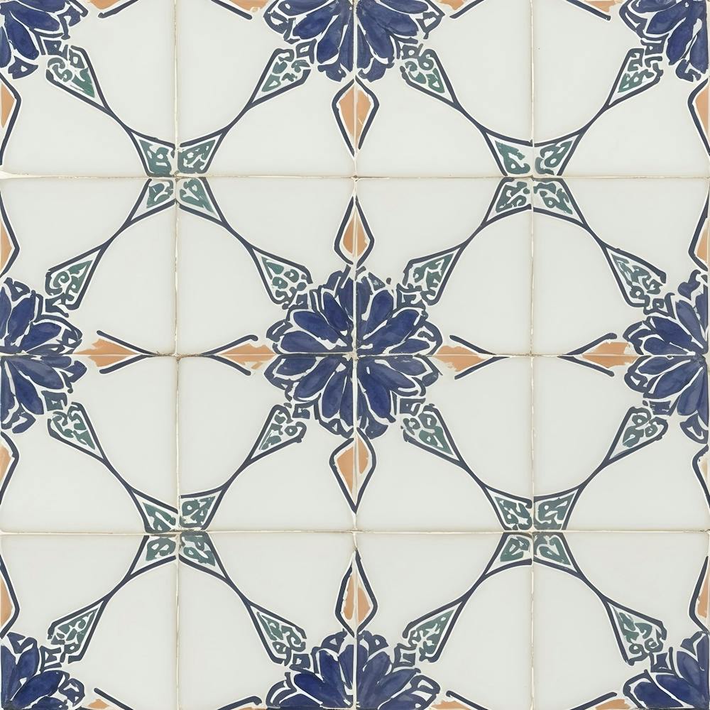 Moroccan Tile, Oriental Art, North African Ethnic Decor in Blue and Orange 5