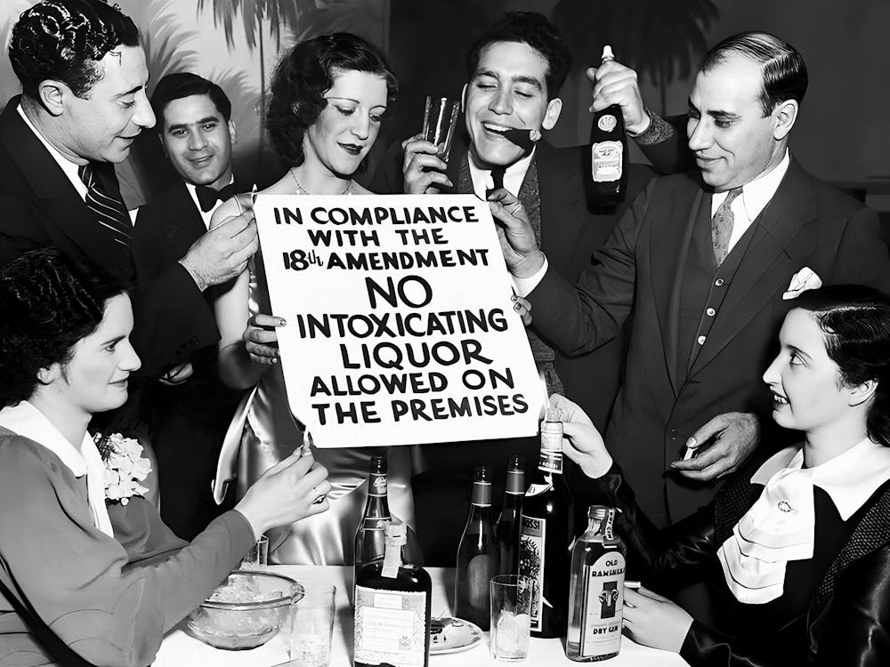 Group Of People Drinking Liquor, Prohibition, Vintage Black and White Old Photo