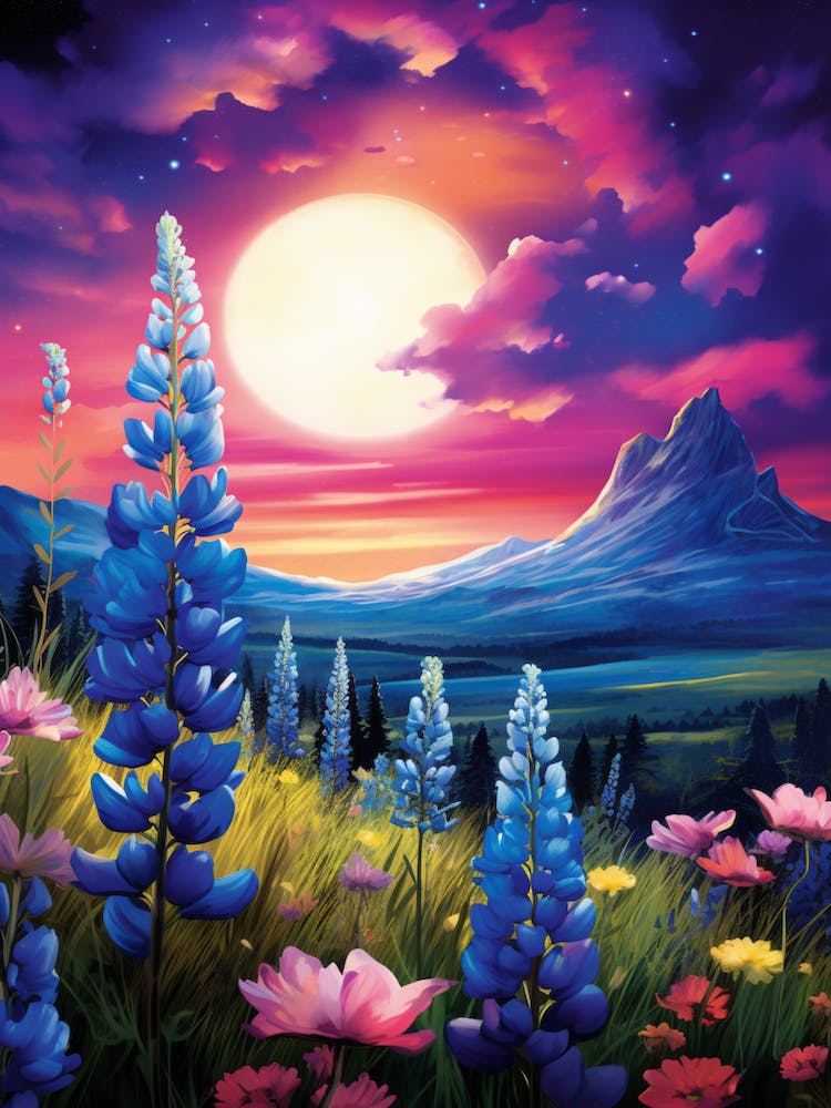 Blue Bonnet Wild Flower With Nothern Lights (3)