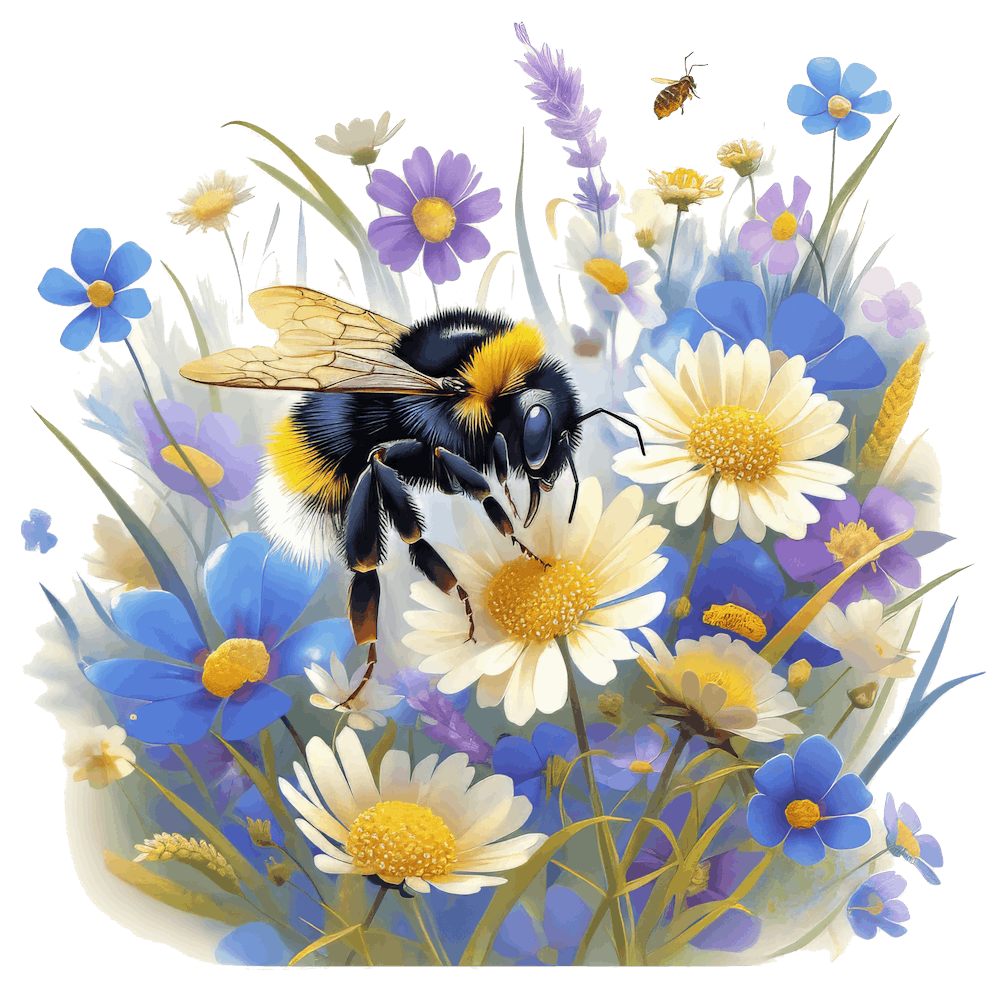 Watercolor Bumblebee on Flower