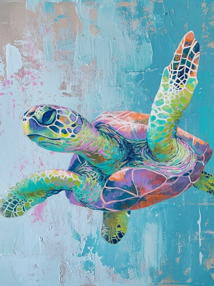 Green Pink Brushstroke Sea Turtle