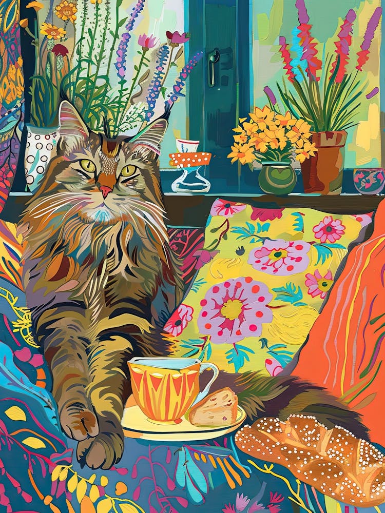 Tea Time With A Maine Coon Cat 3