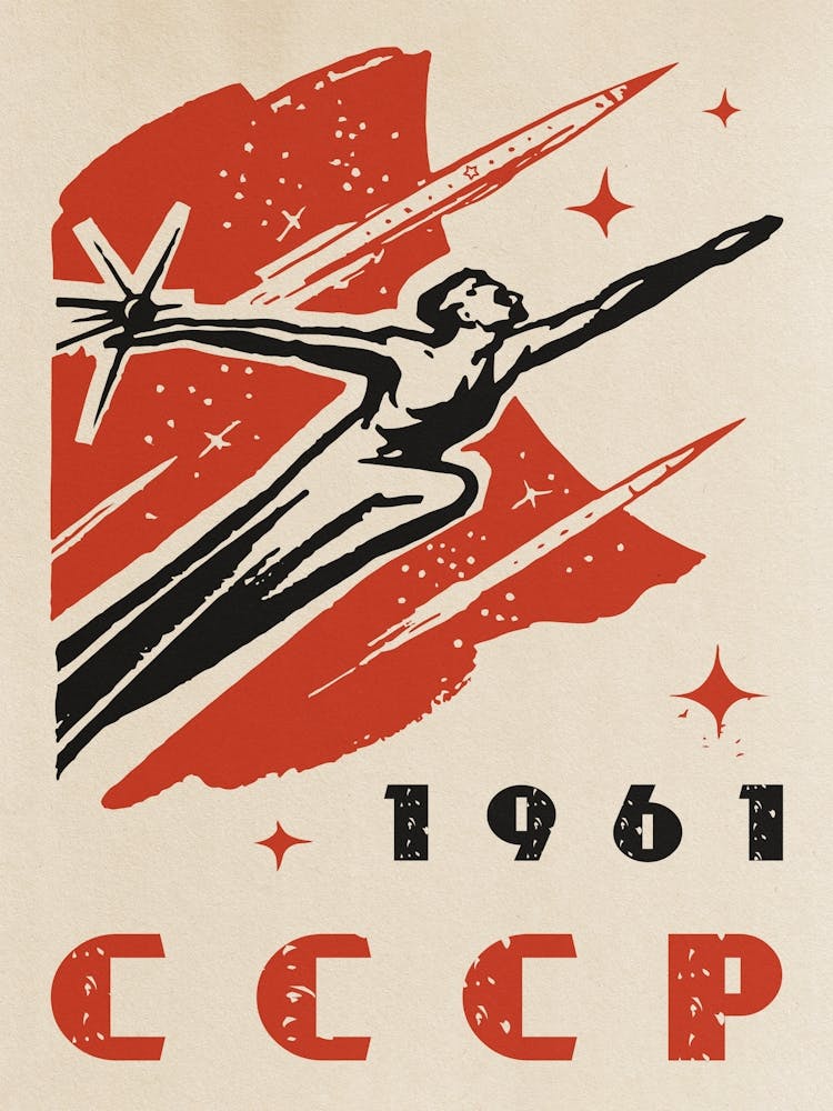 Soviet space, USSR 1961 — Soviet space poster, retro Soviet art, vintage space print, propaganda poster 2