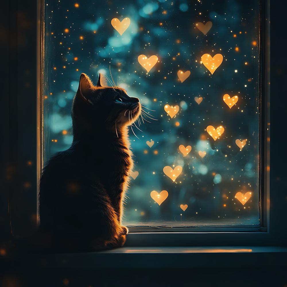 Dreamy Night Sky with Heart Stars Cat 7