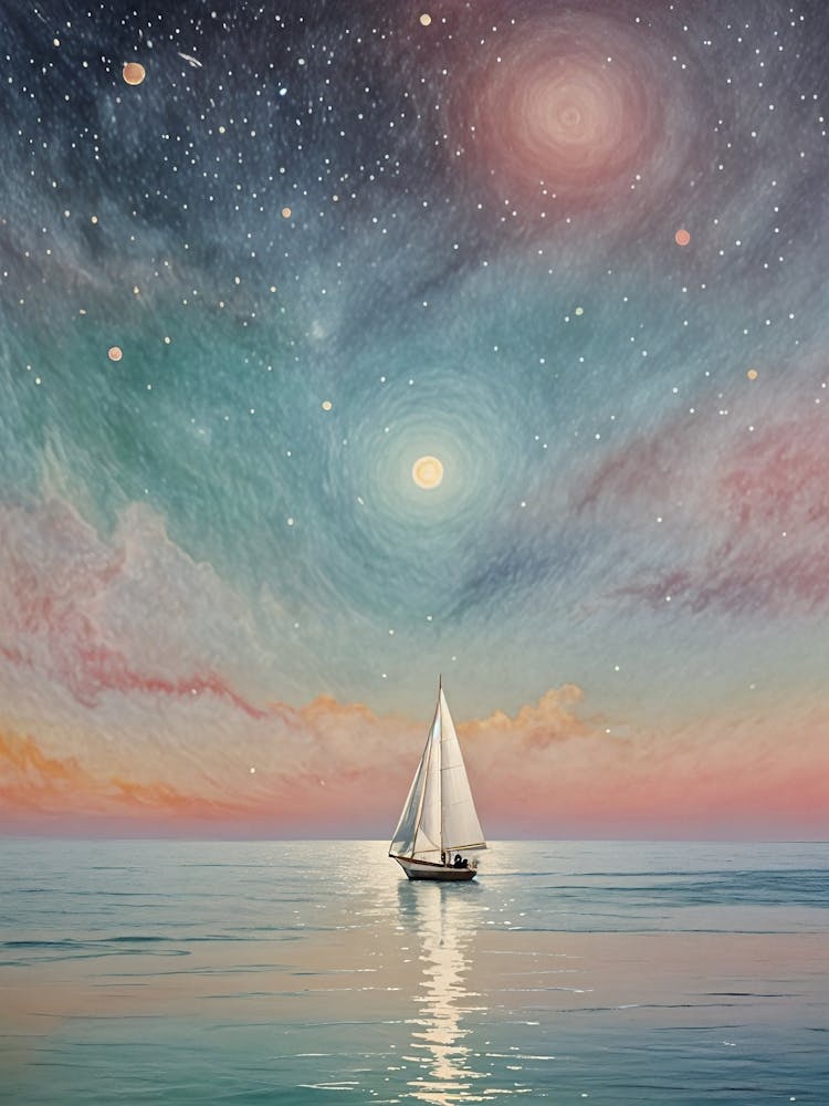 Sailboat In The Cosmic Night Sky