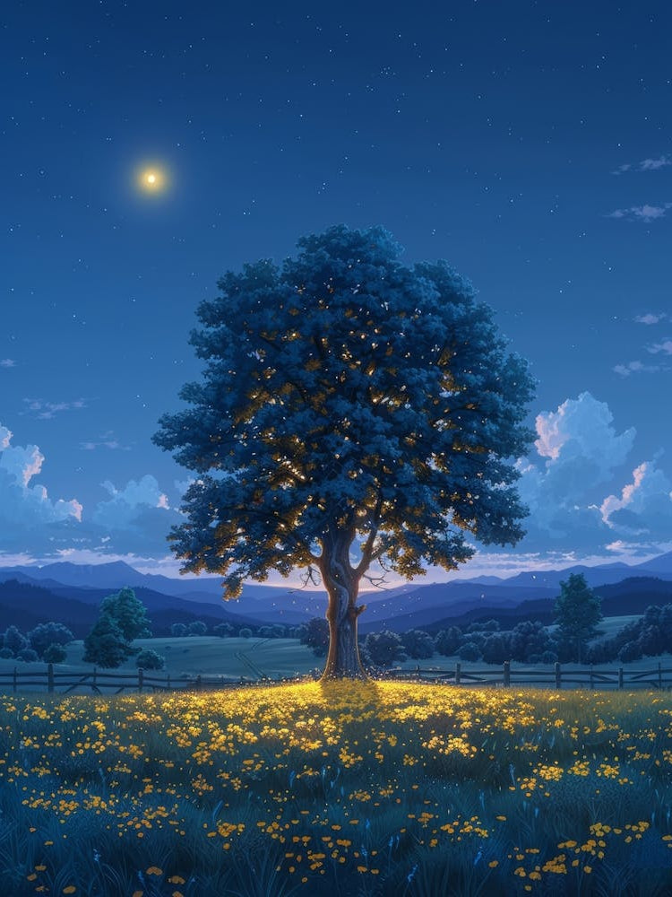 Lone Tree At Night