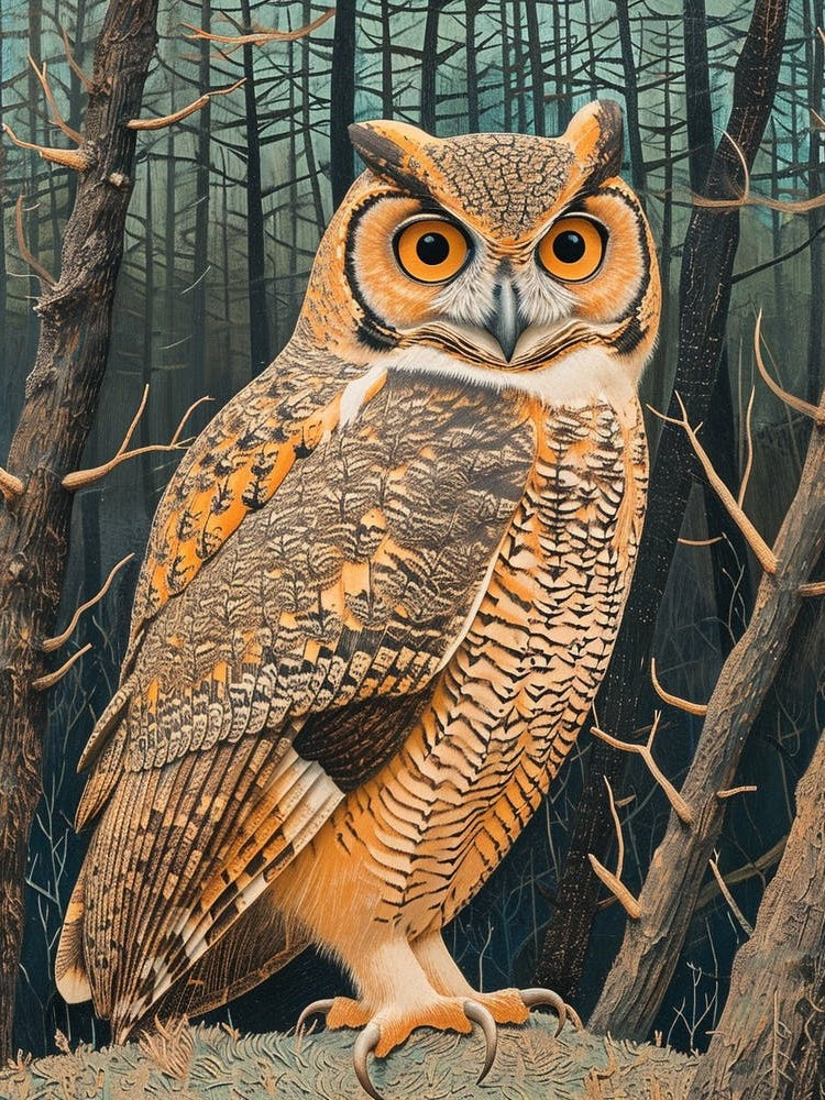 African Wood Owl Relief Illustration 2