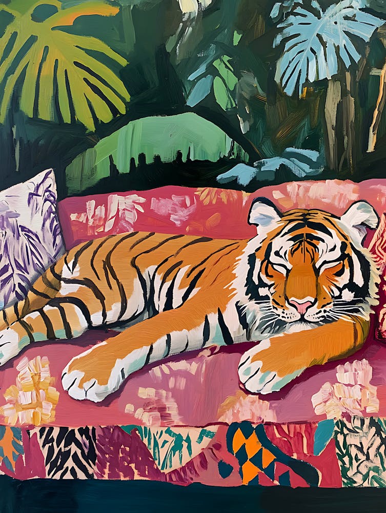 Oil Painting Tiger Sleeping 3