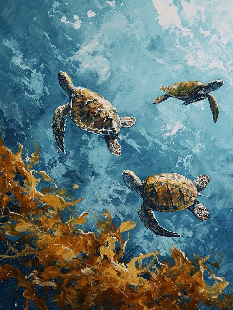 Sea Turtles Underwater Painting Style 2