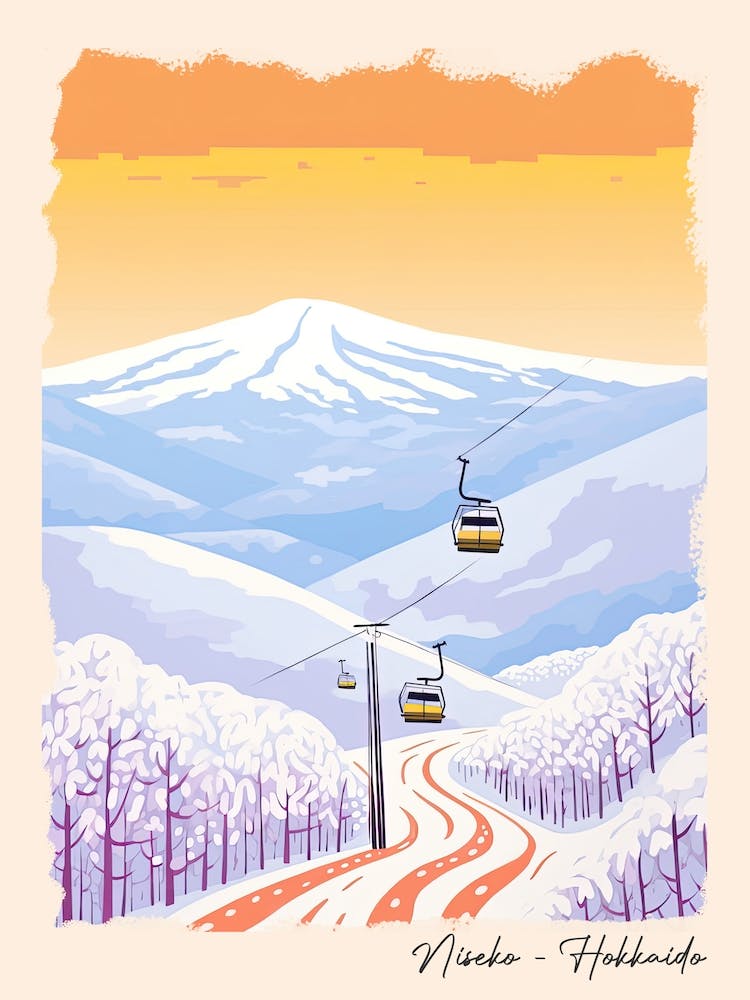 Poster Of Niseko   Hokkaido, Japan, Ski Resort Pastel Colours Illustration 0