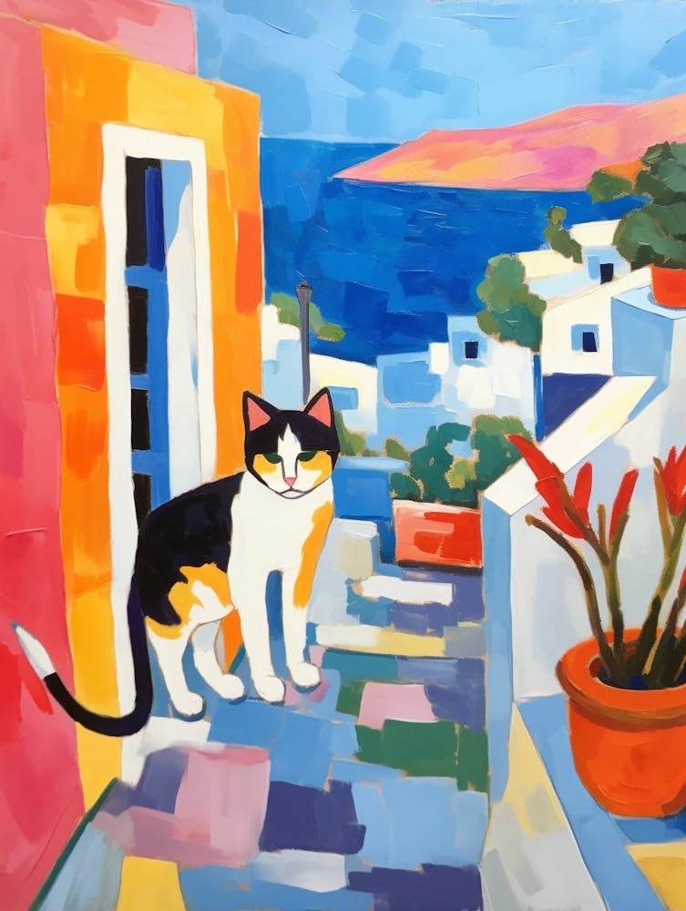 Painting Of A Cat In Santorini Greece 3