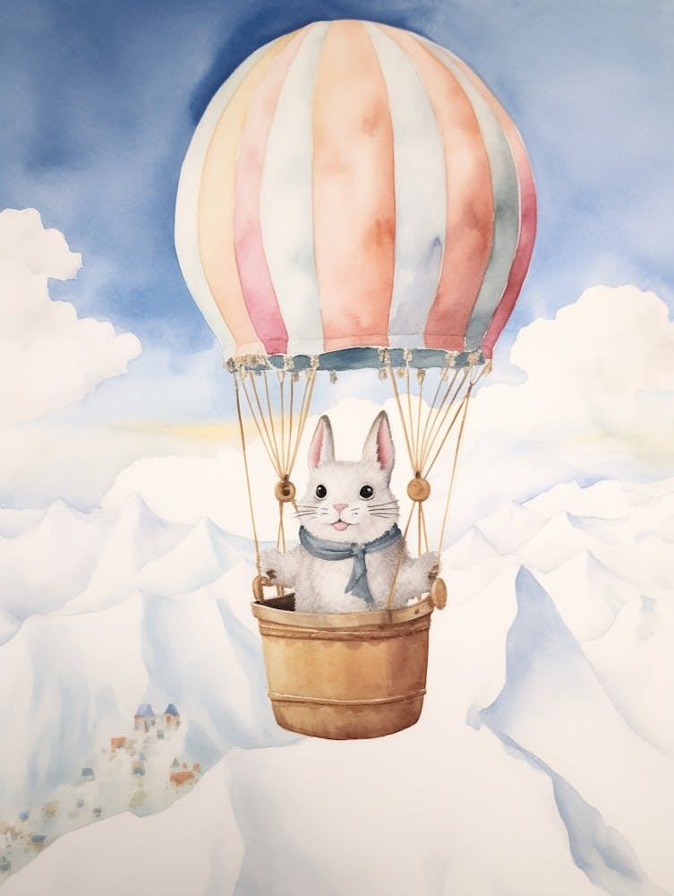 Baby Arctic Hare 2 In A Hot Air Balloon