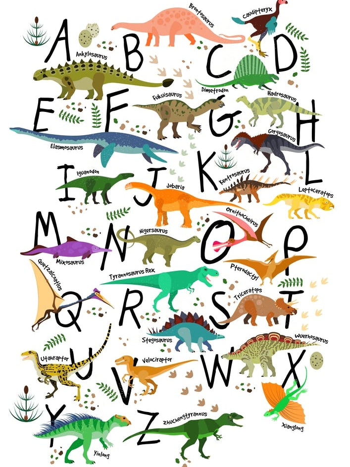 Colourful Dinosaur Alphabet Nursery kids art print