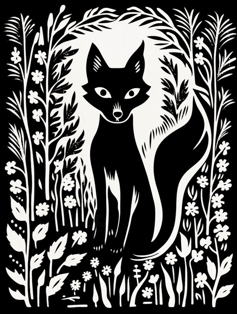 Fox In The Forest Linocut Illustration 1
