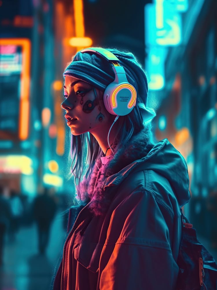 Neon Girl With Headphones 3
