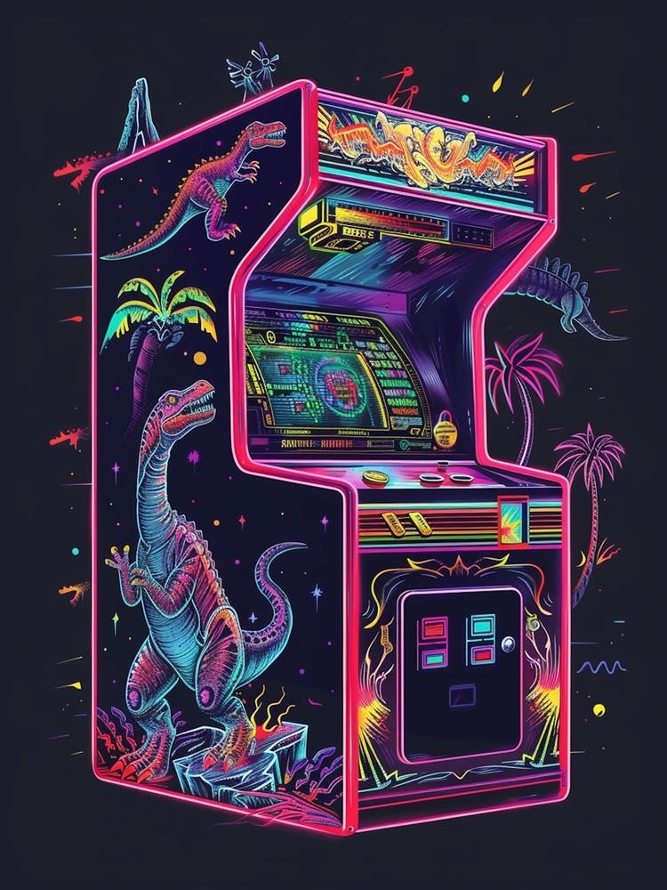 Neon Dinosaur Retro Video Game