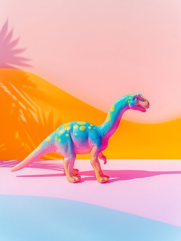 Colourful Toy Dinosaur Palm Tree Silhouette