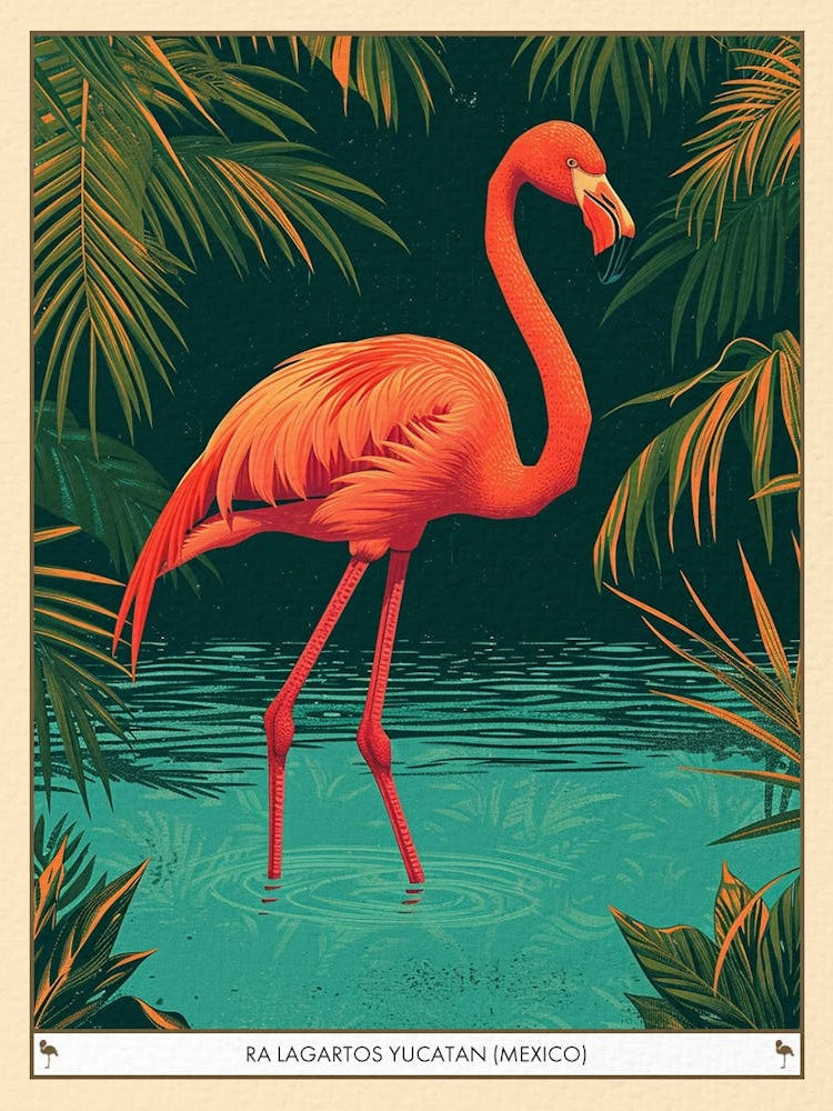 Greater Flamingo Ra Lagartos Yucatan Mexico Tropical Illustration 1 Poster