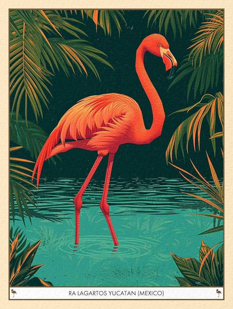 Greater Flamingo Ra Lagartos Yucatan Mexico Tropical Illustration 1 Poster