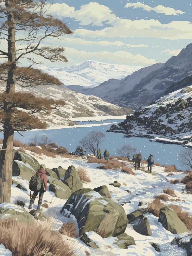 Vintage Winter Illustration Snowdonia National Park United Kingdom 4