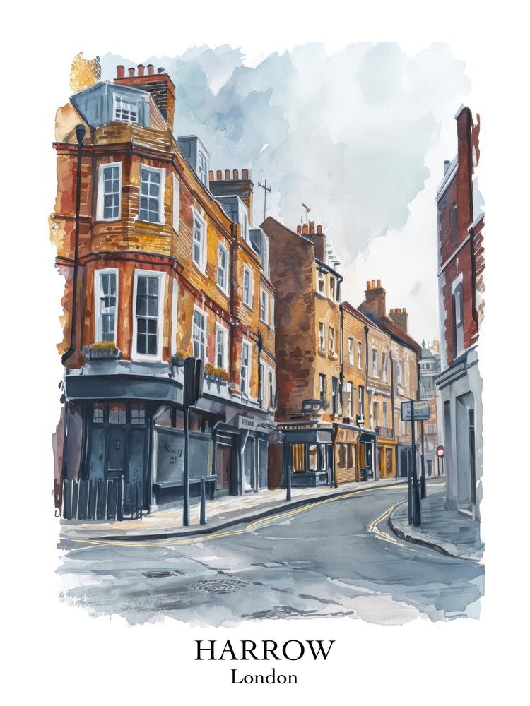 Harrow London Borough   Street Watercolour 3 Poster