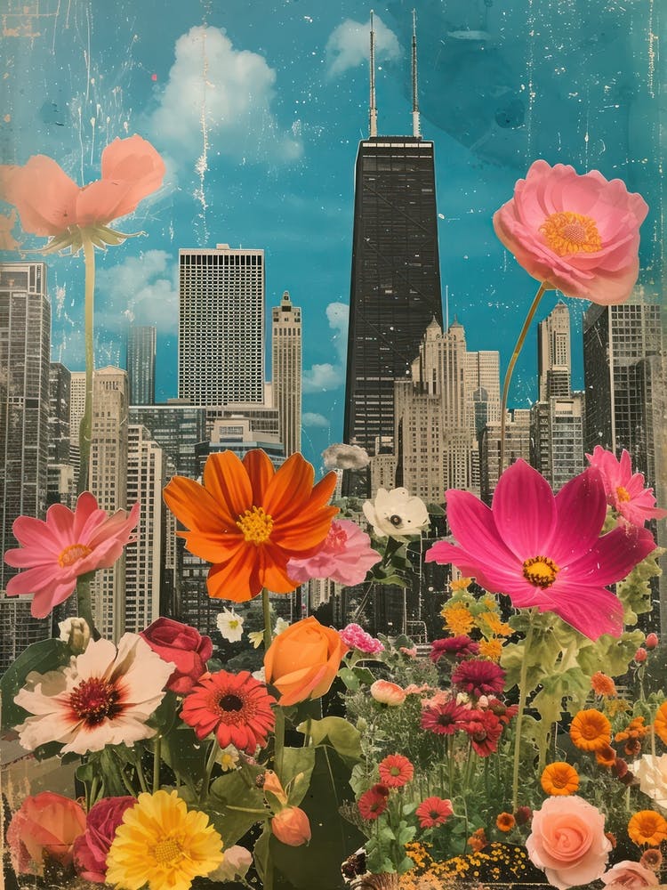 Chicago   Floral Retro Collage Style 1