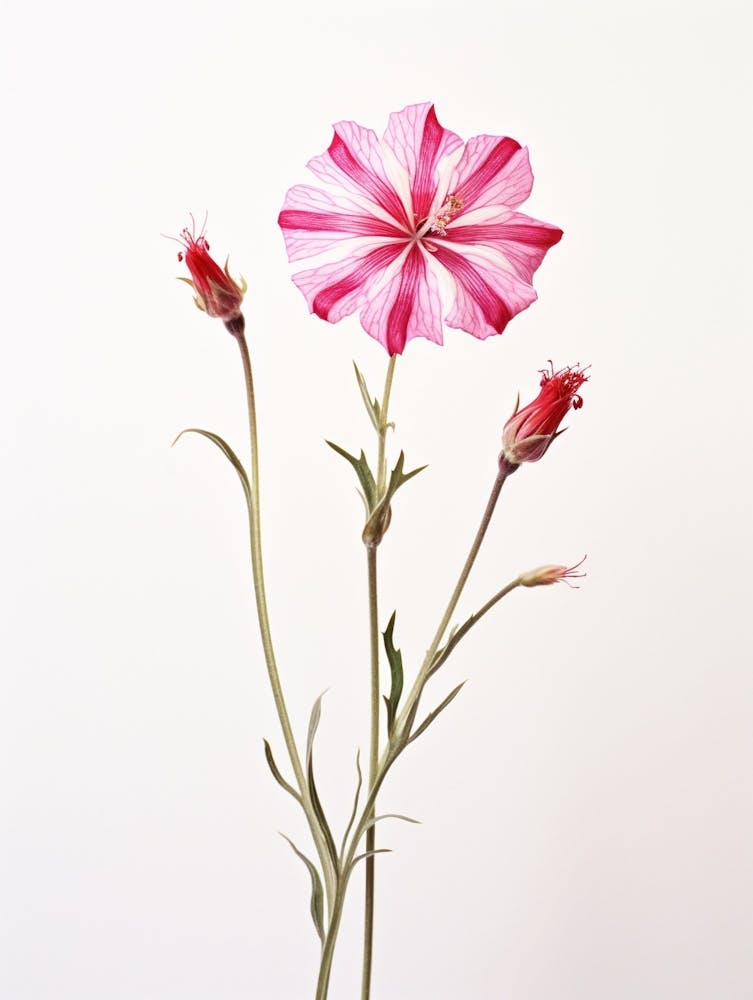 Pressed Wildflower Botanical Art Fire Pink Silene Virginica Flower 3