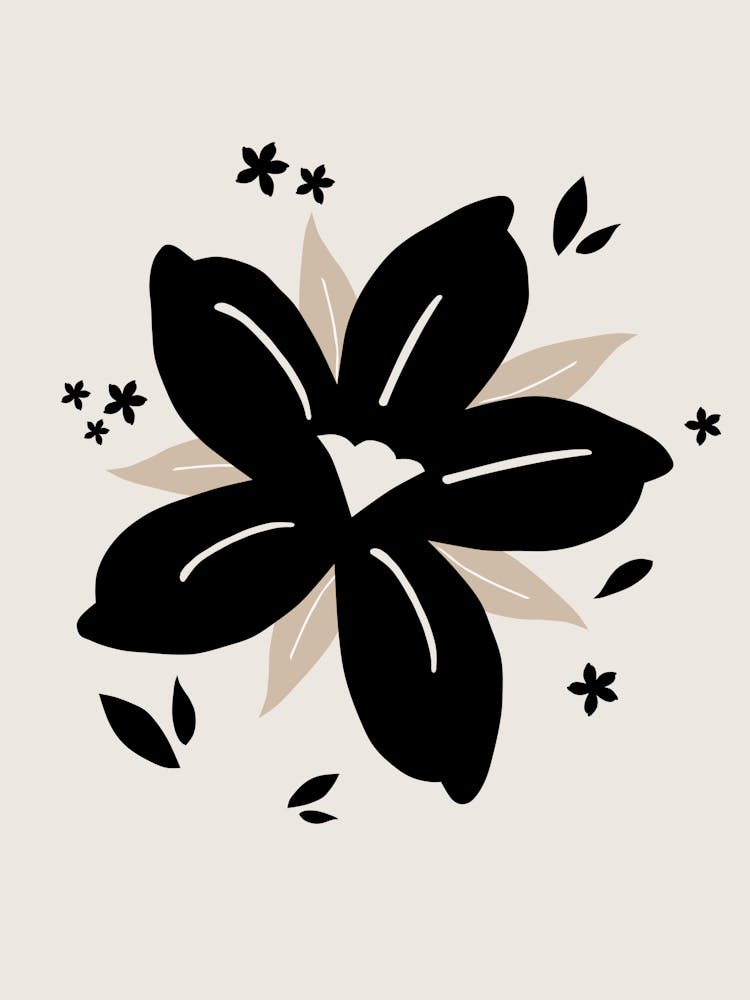 Tropical Flower | 03 - Beige And Black Botanical