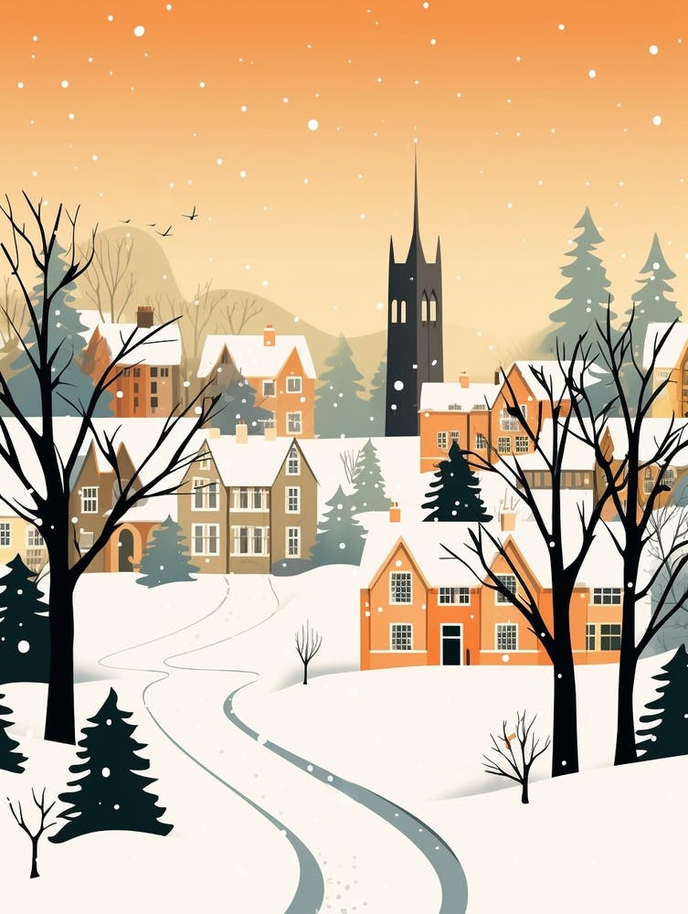 Retro Winter Illustration Canterbury United Kingdom 4