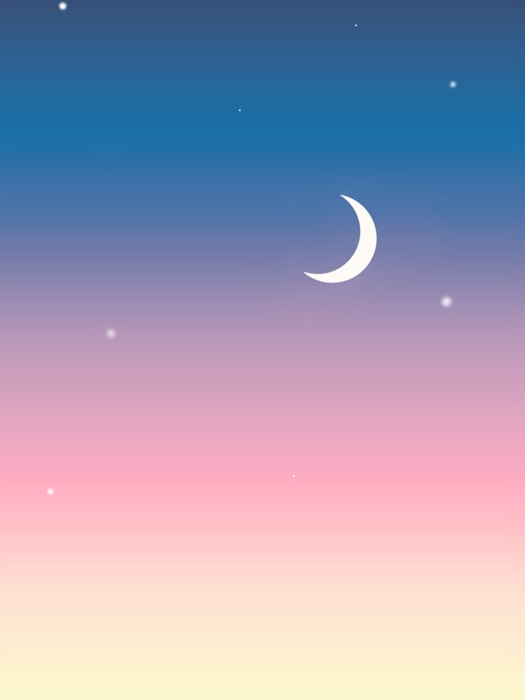 Fingernail Moon Shining in the Sunset Night Sky
