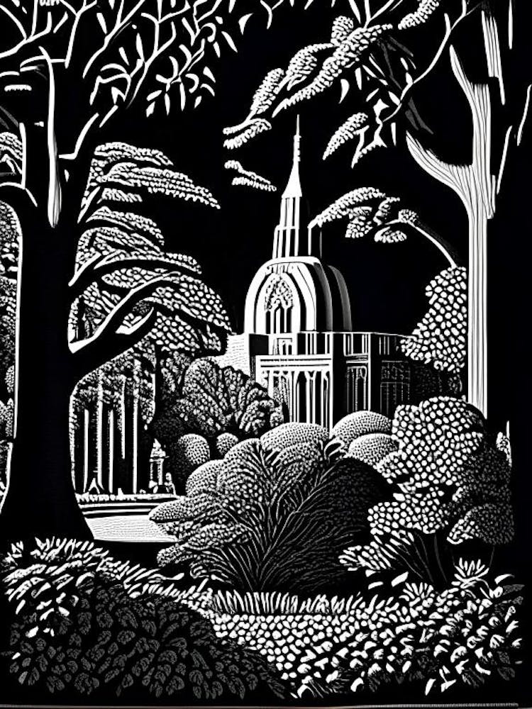 Indianapolis Museum Of Art, 1, Usa Linocut Black And White Vintage