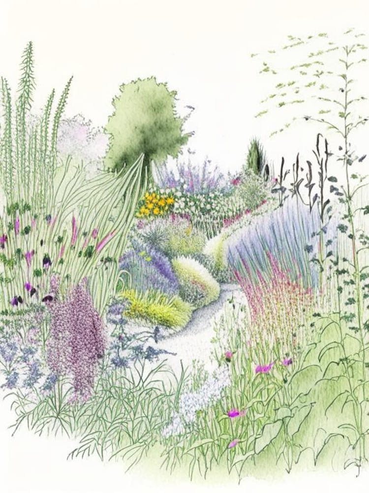Monet S Garden, Usa Vintage Pencil Drawing