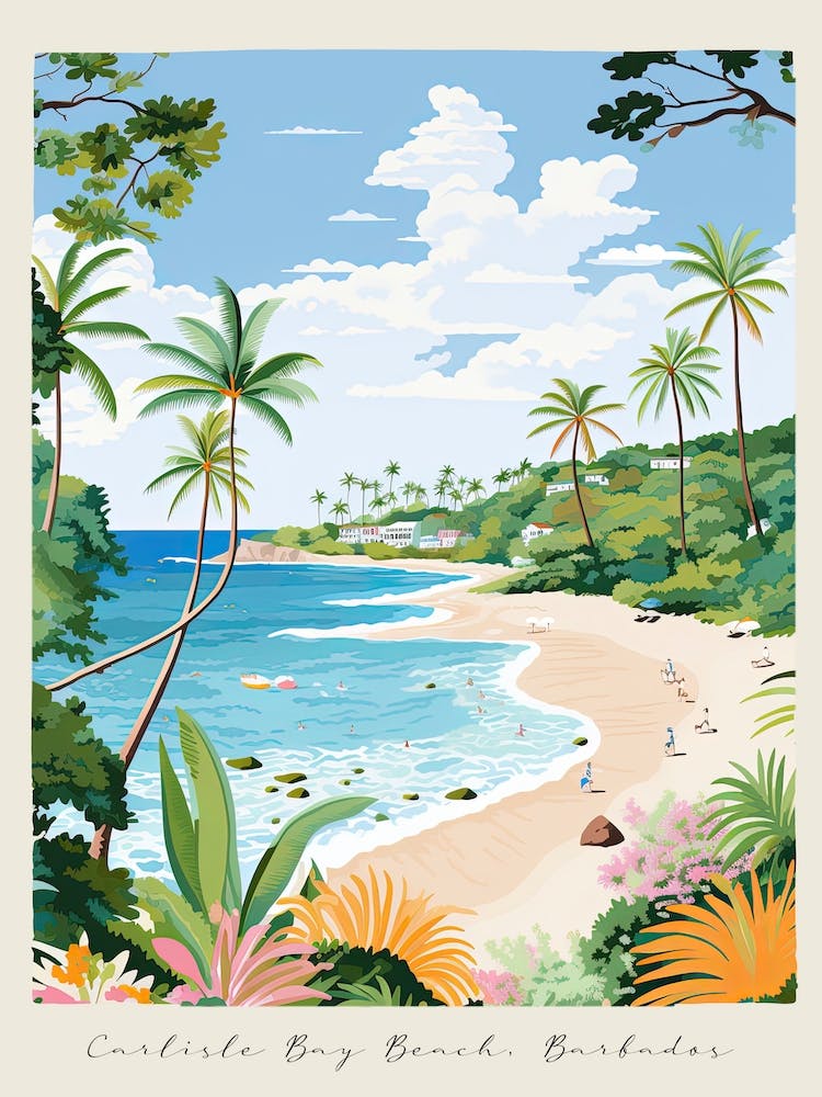 Affiche de la Plage de Carlisle Bay, Barbade, Style Matisse et Rousseau 1