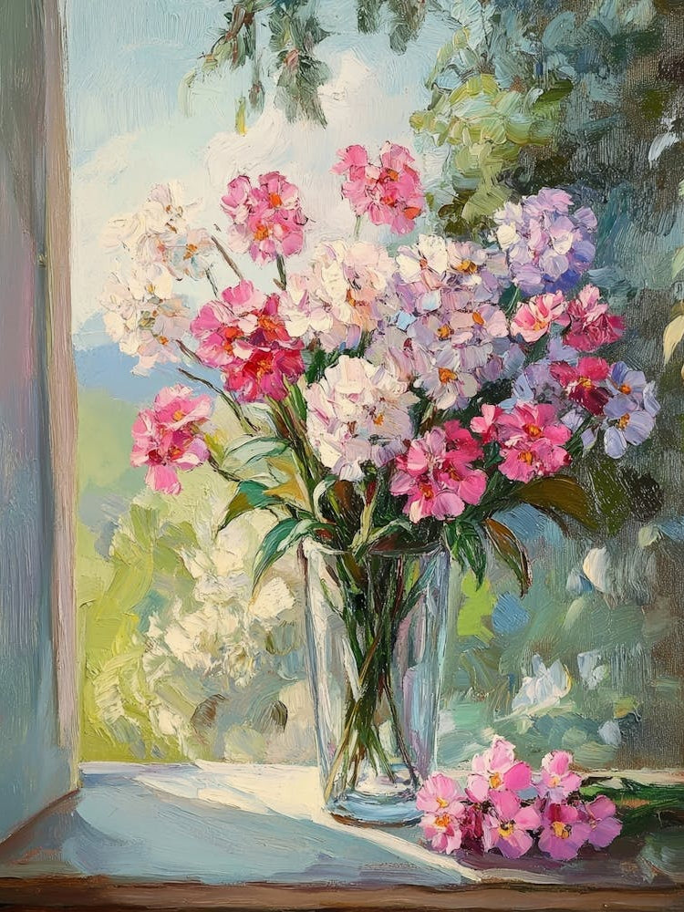 Phloxes, A Bouquet In The Morning On The Window