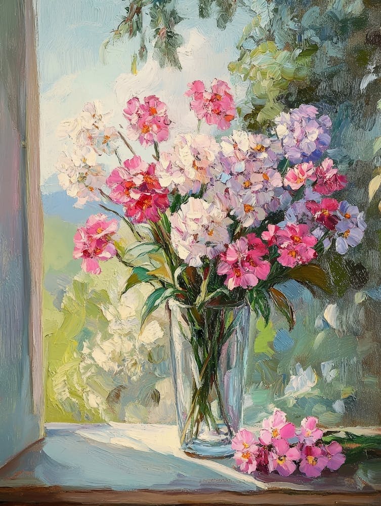 Phloxes, A Bouquet In The Morning On The Window