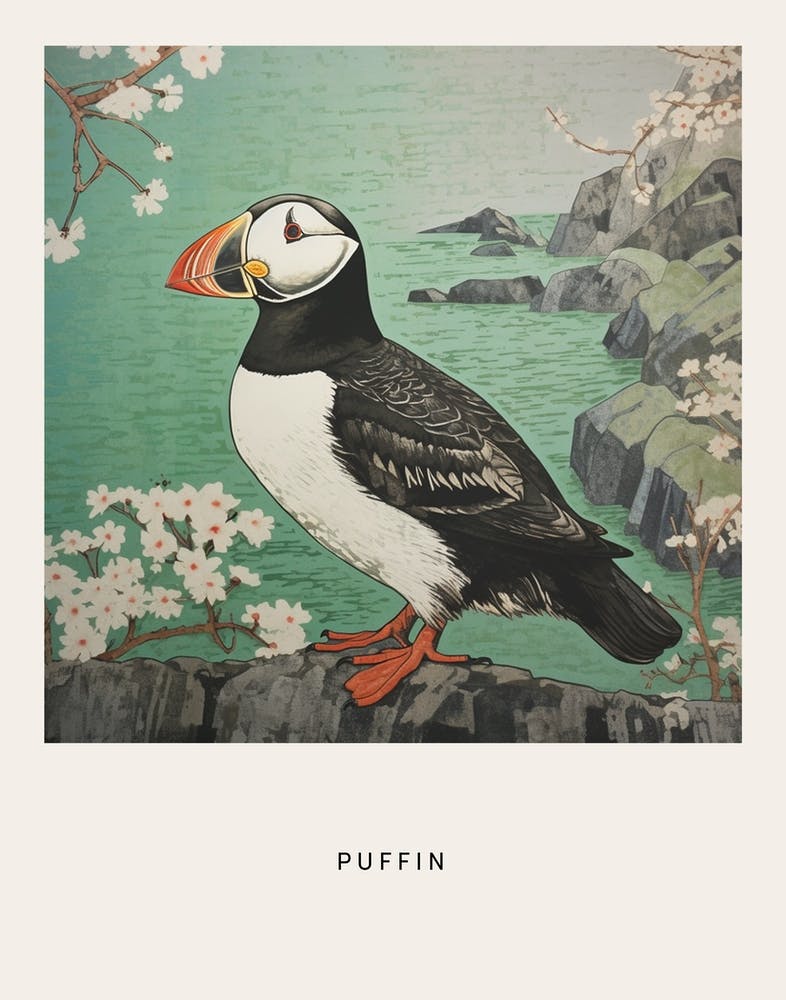 Ohara Koson Inspired Bird Painting Puffin 3 Poster