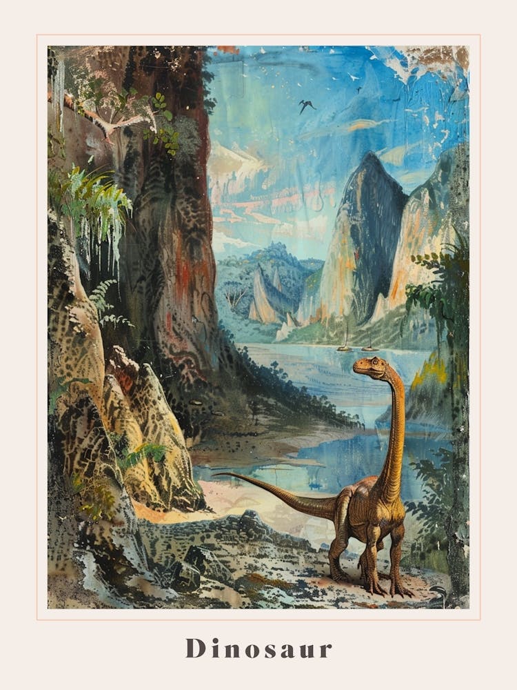 Dinosaur In A Rocky Landscape Painting 2 Poster