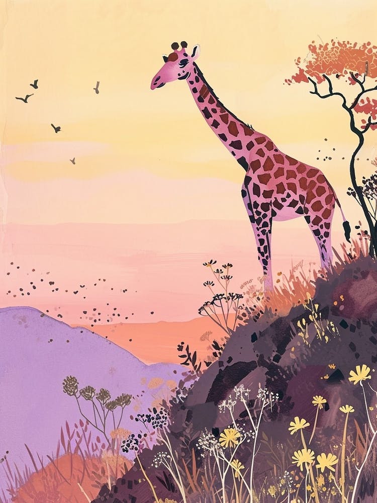 Lila Giraffe Aquarellstil Illustration 6