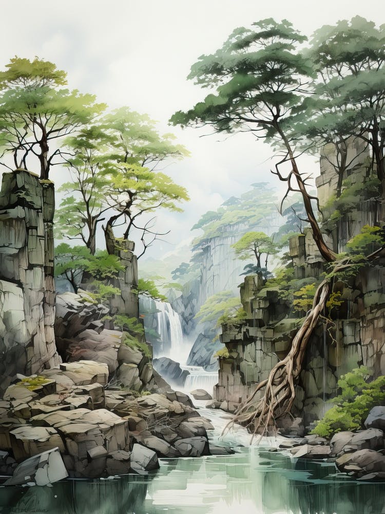 Akiyoshido Cave In Yamaguchi, Japanese Brush Painting, Ukiyo E, Minimal 4