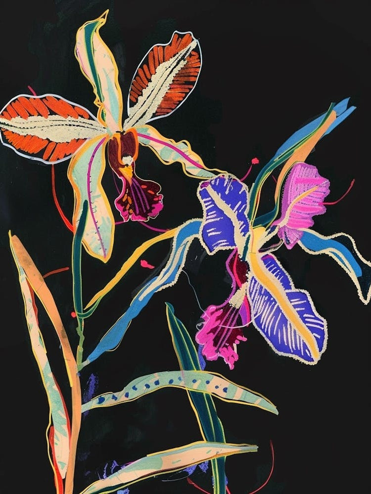 Neon Flowers On Black Monkey Orchid 4