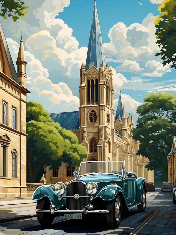 Retro Car And Old World European Architecture