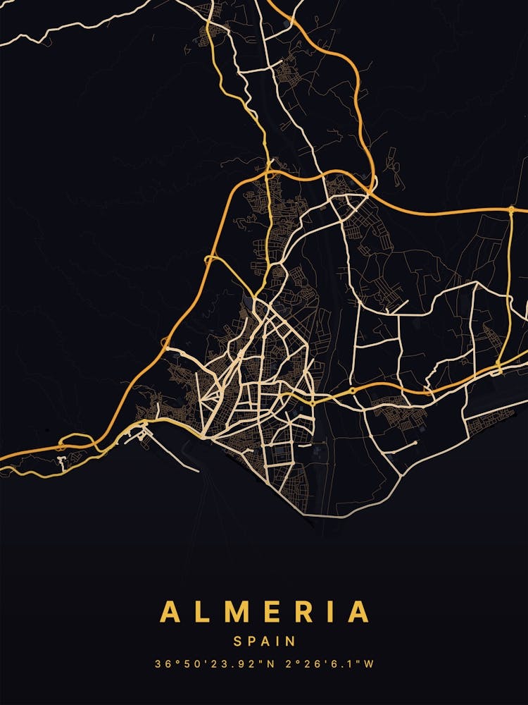 Almeria Spain Black And Gold Map