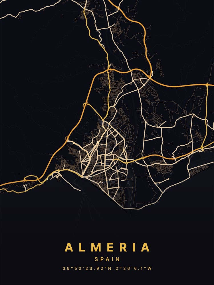 Almeria Spain Black And Gold Map
